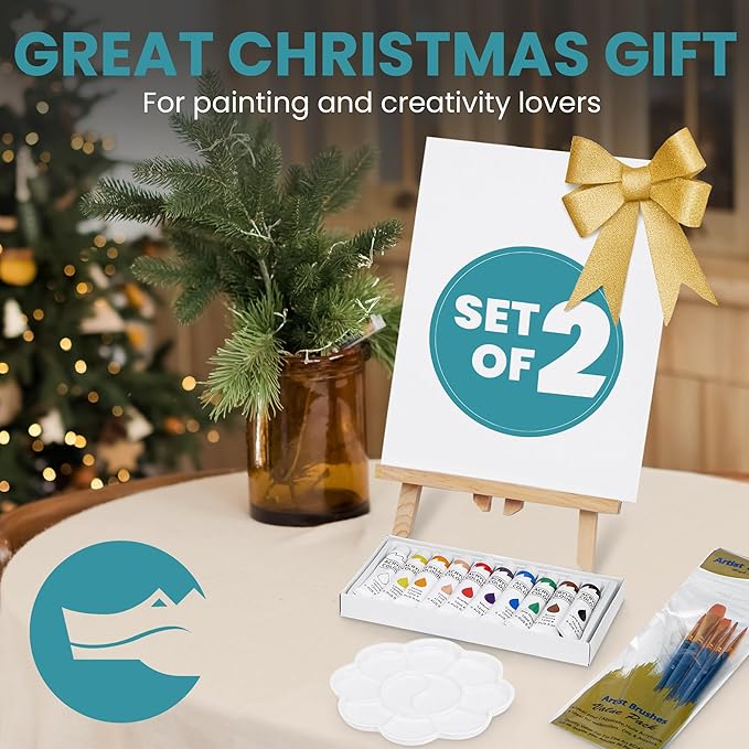 CraftyCrocodile Set of 2 Painting Kits for Adults and Couples - Sip and Paint Kit for Date Night and Crafts - Acrylic Painting Kit with Canvas Boards and Easels - Couple Art Set for Starters