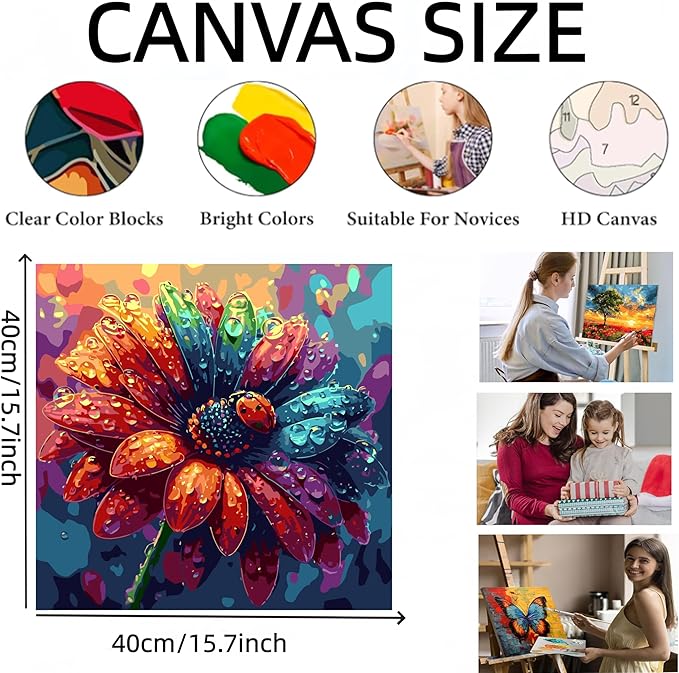 Painting by Numbers Kit for Adults Beginner,Rain Flower Paint by Numbers Easy for Adults,Adult Paint by Number Kits on Canvas,Paint by Numbers ainting Acrylic Oil Painting Home Wall Decor 15.8X15.8 In