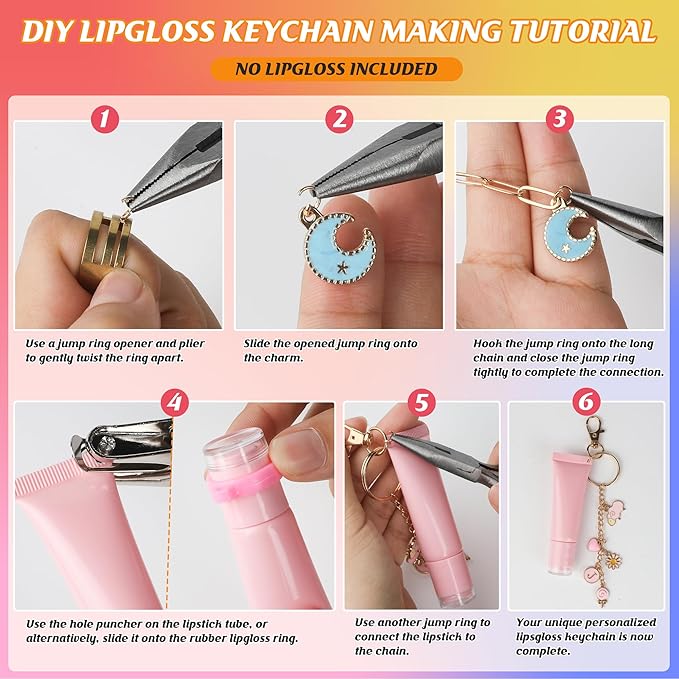 Starry 524 Pcs Keychain Making Kit, Including 25 Extender Chain 25 Keychain Clips 166 Charms Jewelry Plier Making Supplies for DIY Crafting and Jewelry Making