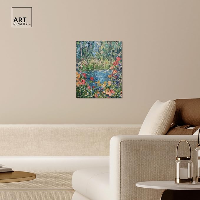 Art Remedy Serene Escape Gallery Wrapped Impressionism 1 Piece Canvas Wall Art/Monet And Van Gogh Inspired Art, 16" x 20", Gallery Wrapped