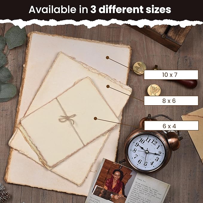 LEATHER VILLAGE Watercolor Paper- 6 X 4 inches - 25 Sheets Watercolor Paper for Drawing, Sketching, Painting & Crafts - 150 GSM Thick Deckle Edge Virgin Cotton Handmade Paper - Vintage