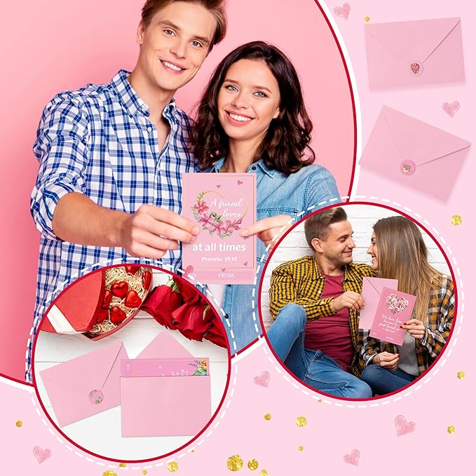 TICIAGA 72PCS Valentine's Day Religious Themed Greeting Cards with Envelop Retro Bible Notecard Sticker for Kids Flower Heartfelt Exchange Gifts for Boys and Girls Christian Classroom Party Favors