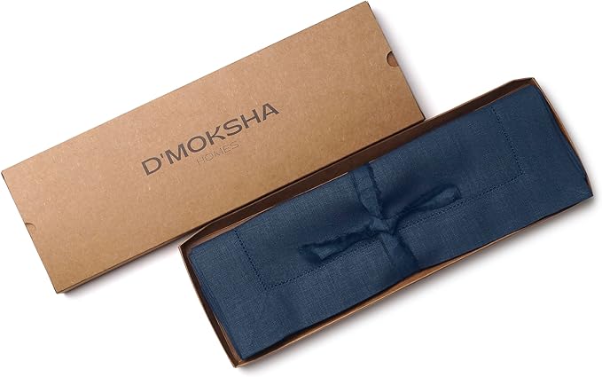 D'Moksha Homes Linen Placemats Set of 4 - Classic Hemstitch Navy Blue Placemats 14 x 19 Inch - 100% Pure Linen Table Mats for Easter - Handcrafted and Machine Washable