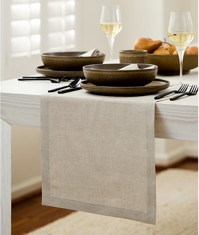 Solino Home Linen Natural Table Runner 108 Inches Long - 100% Pure Linen Dining Table Runner 14 x 108 Inch for Spring, Easter - Fete