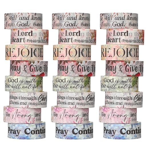 Janlaugh 24 Rolls Christian Washi Tape Gifts Bulk Religious Inspirational Scripture Supplies Bible Verse Tape for Bible Study Journaling Crafting Christmas Stocking Stuffers Gift(Stylish)