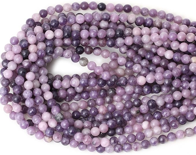 60PCS 6mm Natural Purple Lepidolite Round Loose Beads for Jewelry Making 1 Strand 15"