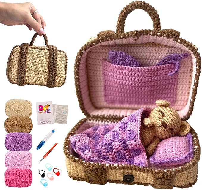 JXINLODGEG Crochet Kit for Beginners, Crochet Animal Kits for Starters with Step-by-Step PDF File Tutorials, Crocheting Kit for Adults Kids DIY Art Craft Knitting Starter with Hooks Bear