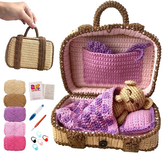 JXINLODGEG Crochet Kit for Beginners, Crochet Animal Kits for Starters with Step-by-Step PDF File Tutorials, Crocheting Kit for Adults Kids DIY Art Craft Knitting Starter with Hooks Bear