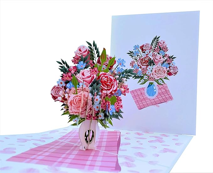 iGifts And Cards Springtime Roses Bouquet 3D Pop Up Greeting Card - Mothers Day, Anniversary, Happy Birthday, Thinking of You, Elegant, I Love You, Friendship, Special Occasion, Thank You, Cute, Fun