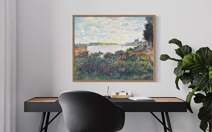 La Seine À Argenteuil Claude Monet Wall Art Print Poster, Impressionist Painting Wall Art Wall Decor, for Bedroom and Living room Bathroom Decor 115 (La Seine À Argenteuil, 16 x 20 inches, Wood Frame)
