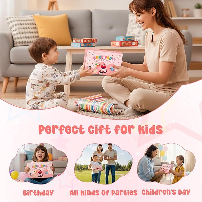 Air Dry Clay Kits for Kids-Modeling Magic Clay,16 Animals DIY Molding Clay Art Crafts Set,Ultra Light & Soft, Safe & Non-Stick with Sculpting Tools & Tutorials, Unique Gifts for Boys & Girls (Dessert)
