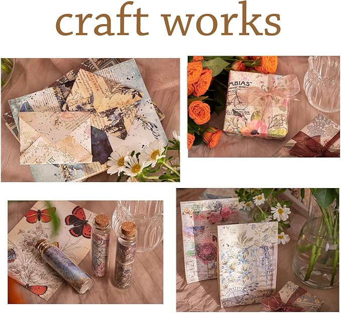 Huralona 200 Sheets Vintage Scrapbooking Paper Pads Journaling Paper Supplies Decorative Origami Scrapbook Paper Pack Patterned Cardstock for Travel
