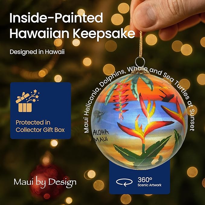 Collectible Hand Painted Maui Sunset Ornament Collectible with Gift Box SUH/M