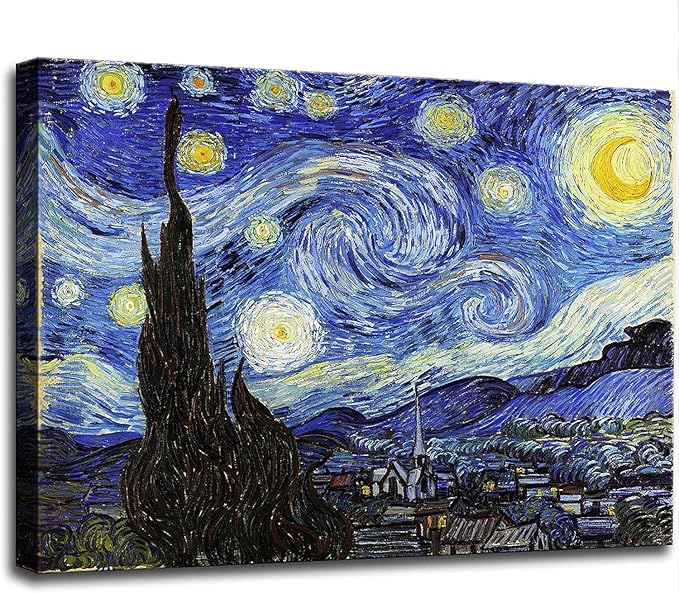 Starry Night, Vincent Van Gogh Canvas Wall art, Classic Paintings Framed Pictures Poster, Abstract Artwork Prints for Home Decor 24"x36"