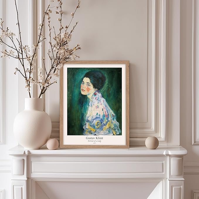 Poster Master Vintage Gustav Klimt Poster - Retro Portrait of a Lady Print - Expressionism Art - Woman Art - Classic Painting - Aesthetic Art - Living Room or Office Decor - 11x14 Beige Framed