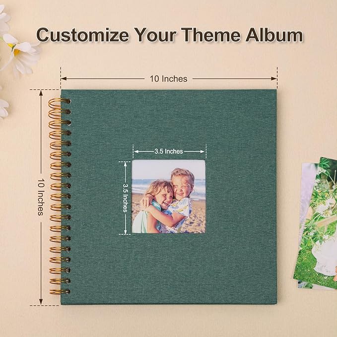 Scrapbook Photo Album 10x10 Inches 40 Pages Hardcover Kraft Paper Linen Cover Scrap Book Memory Book DIY Scrapbook Albums for Wedding Baby Boyfriend Travel Anniversary Family, Green