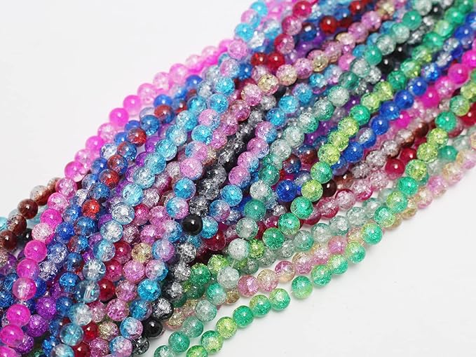 Pamir Tong 720PCS 8mm Crackle Glass Round Bulk, Bracelet Space Loose Smooth Beads for Jewelry Making Earring, Necklaces, and DIY Crafts,Keychains, Lanyards & Adult Crafting