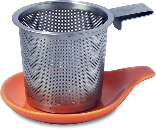FORLIFE Hook Handle Tea Infuser and Dish Set, Carrot