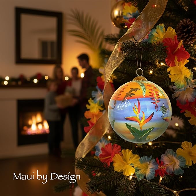 Collectible Hand Painted Maui Sunset Ornament Collectible with Gift Box SUH/M