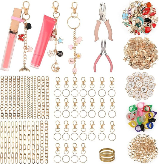 Starry 524 Pcs Keychain Making Kit, Including 25 Extender Chain 25 Keychain Clips 166 Charms Jewelry Plier Making Supplies for DIY Crafting and Jewelry Making