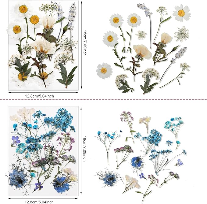 Nuanchu Dried Flower for Crafts Resin Pressed Flowers Bulk, Real Dried Wildflowers Leave Natural with Tweezer for Resin Mold Scrapbooking Nail Soap Candle Cake Card Making Christmas Craft DIY Supplies