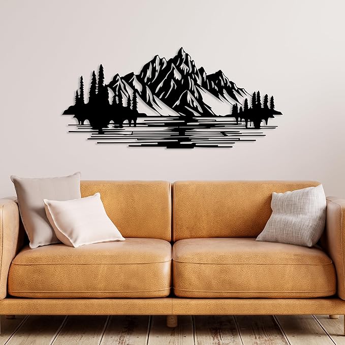 DecoSoul Mountain Forest Metal Wall Decor, Nature and Trees Wall Art, Metal Outdoor Wildlife Lover Gift, Farmhouse Yard Wall Decor, Fireplace Wall Sculptures, Housewarming Gift