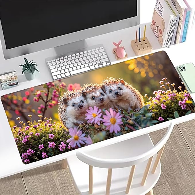 Hedgehog Gaming Mouse Pad, Office Desk Mat, Anti-Slip Rubber Base Cool Aesthetic Mouse Pads for Computer Laptop Keyboard School Home Desktop Gamer Home Accessories Decor 31.5" x 11.8"