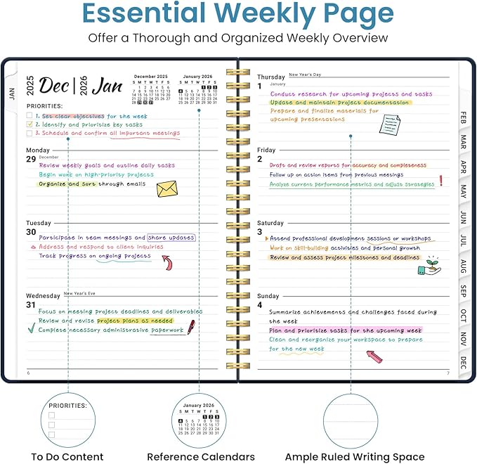 2026 Planner, Weekly and Monthly Planner for Women, January 2026 to December 2026, Pretty Hardcover 2026 Calendar Planner Book with Tabs, Inner Pocket, Spiral Bound, Perfect Office Home School Supplies - 8.5" x 11", Golden Butterfly