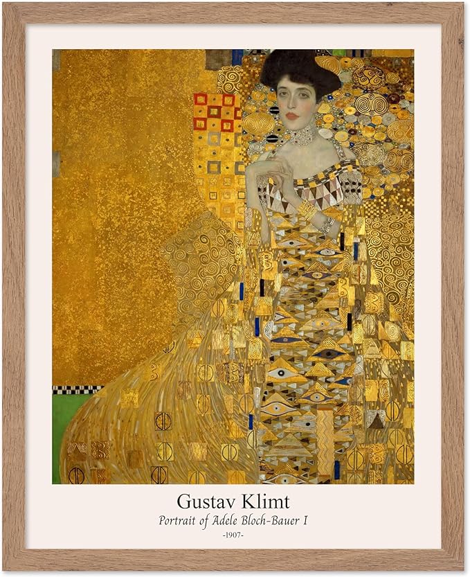 Poster Master Vintage Gustav Klimt Poster - Retro Portrait of Adele Bloch-Bauer Print - Art Nouveau - Lady in Gold Art - Gold Leaf Art - Classic Painting - Living Room Decor - 11x14 Beige Framed