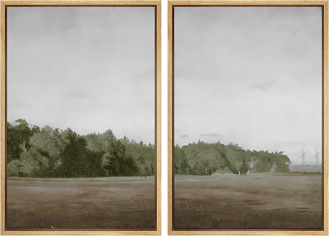 SIGNWIN Framed Canvas Print Wall Art Set Green Mountain Hill Forest Landscape Nature Wilderness Illustrations Fine Art Farmhouse/Country Minimal for Living Room, Bedroom, Office - 16"x24"x2 Natural