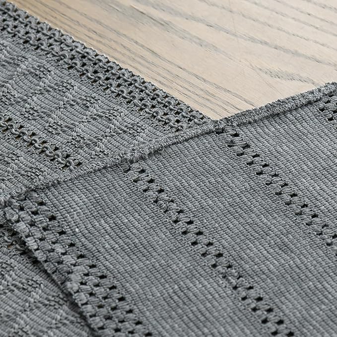 Artoid Mode Dark Grey Farmhouse Woven Rustic Hollow Table Runner, Seasonal Holiday Kitchen Dining Table Decoration for Home Party Decor 12x36 Inch