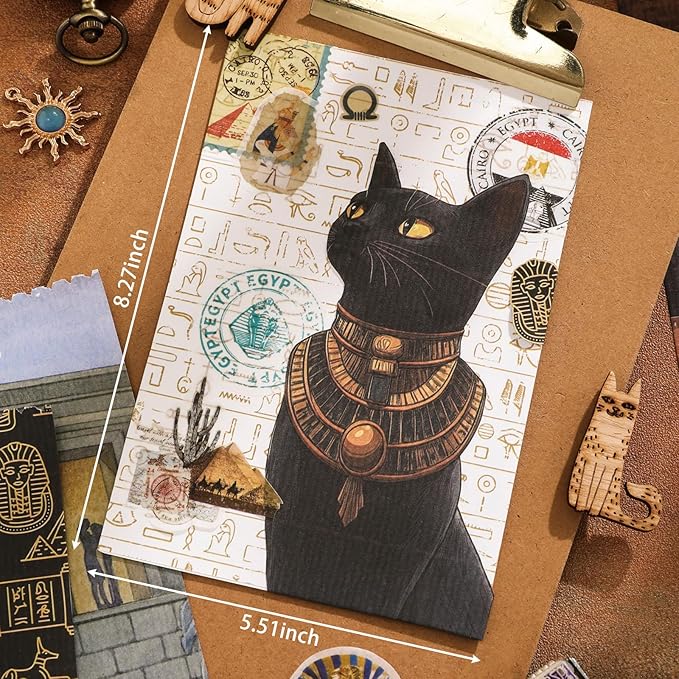 Egyptian Theme Sticker Book, 30 Sheets 300+ Pcs Vintage Aesthetics Stickers & 20 Sheets Washi Paper for Journaling Scrapbooking Bullet Journals Planners Letter Card Making