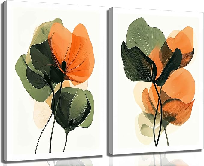 2Pcs Abstract Plants Floral Canvas Wall Art Modern Botanical Flower Painting Decor Pictures Medieval Colorful Boho Posters Prints for Dining Living Kitchen Church Bedroom Decoration