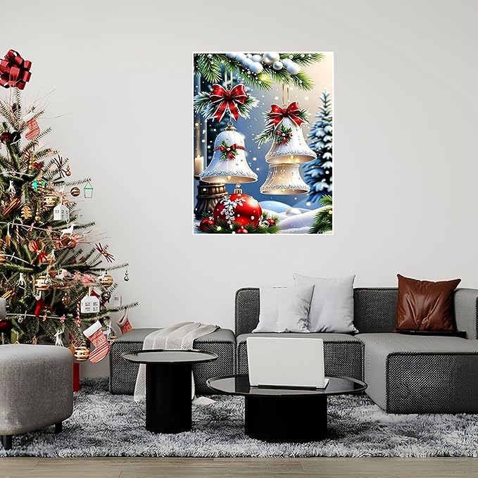 Christmas Bell Painting by Numbers Kit for Adults Beginner,Paint by Numbers Easy for Adults,Winter Landscape Adult Paint by Number Kits on Canvas,Number Painting Oil Painting Home Wall11.8X15.8 Inch