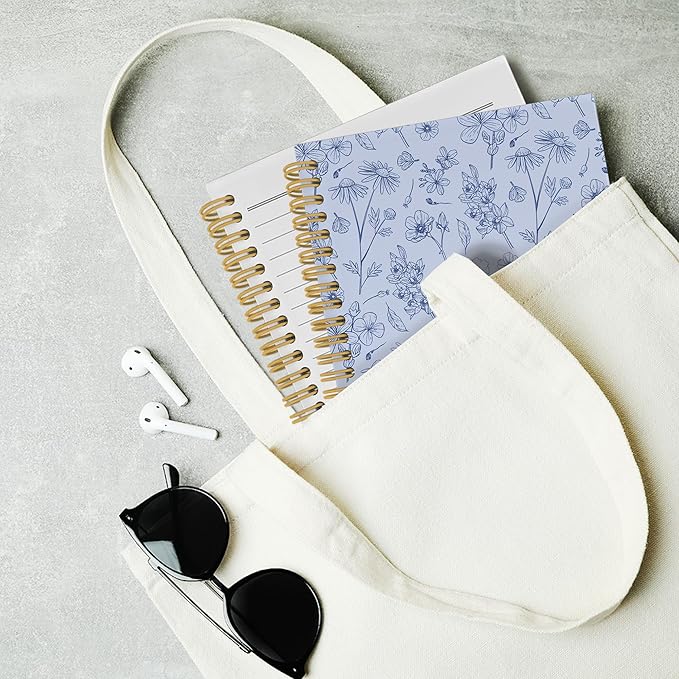 Vintage Blue Floral Journal Notebook - Aesthetic Botanical Flower Notebooks College Ruled for Work School, Gifts for Coworkers, Office Supplies, Hardcover Spiral Notebook 5.5"x8.3"