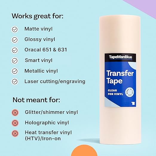 Clear Transfer Tape for Vinyl - 12" x 100' Roll, Made in USA, Premium Vinyl Transfer Tape with Medium to High Tack Adhesive for Crafts, Decals & Letters