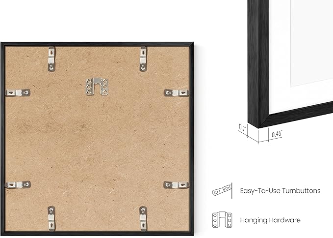 HAUS AND HUES 12x12 Black Metal Picture Frames Matted to 8x8 - Features Premium Aluminum & Hanging Hardware, Shatterproof Plexiglass - Ideal for Home, Room, Office (12x12 in, Black, Set of 25)