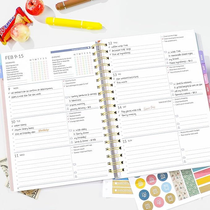 SUNEE Home Planner 2026, Work from Home Planner w/Stickers, JAN 2026 - DEC 2026, Monthly Budget Planner, Checklists for Routines and Goals, Weekly Calendar, Gift-Ready Pack, Poly Laminated Cover,Poppy