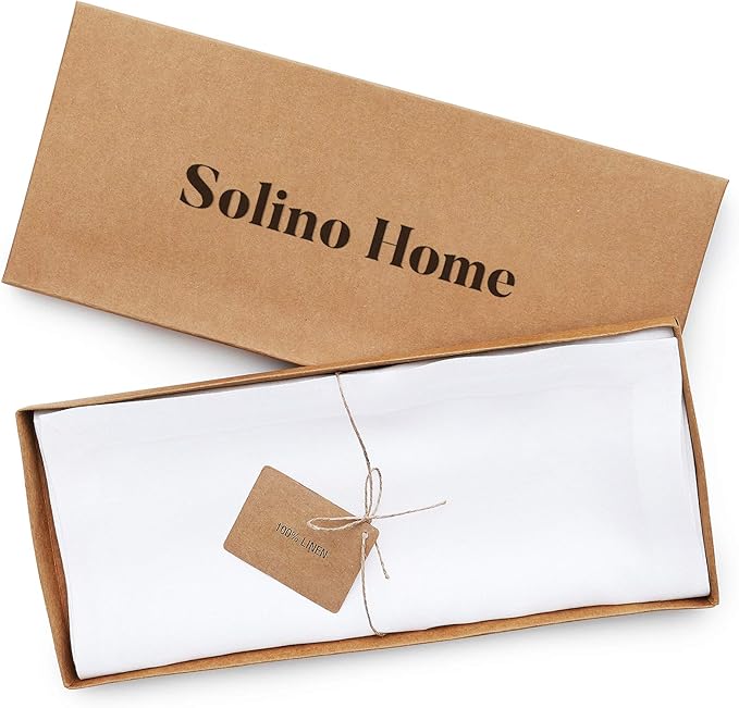 Solino Home Linen White Table Runner 156 Inches Long - 100% Pure Linen Extra Long Table Runner 14 x 156 Inch for Valentines, Spring, Easter - Fete