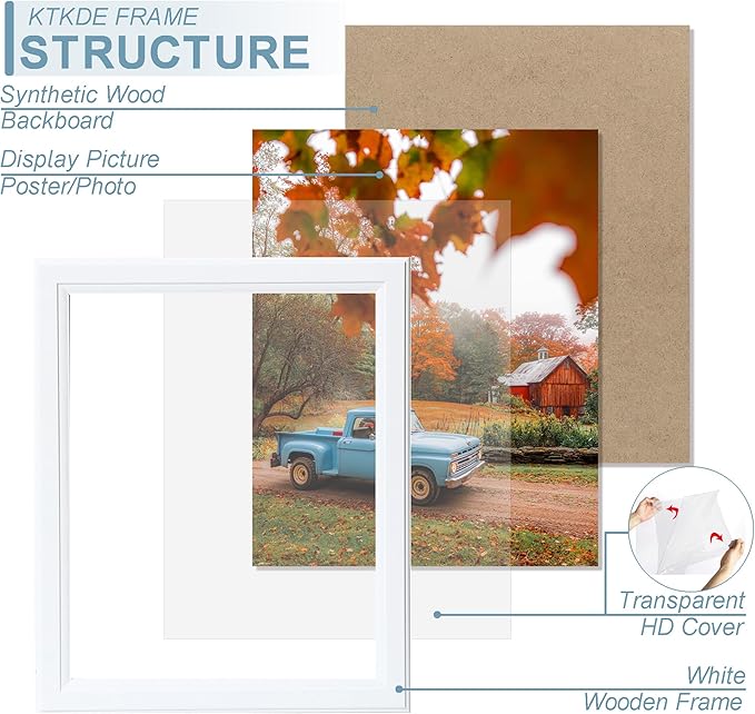 KTKDE 20x40 Picture Frame Set of 3, Poster Frame Wooden White 40 by 20 in for Pictures and Art Prints, Exhibition, Caffe Large Frame for Photos, best gift