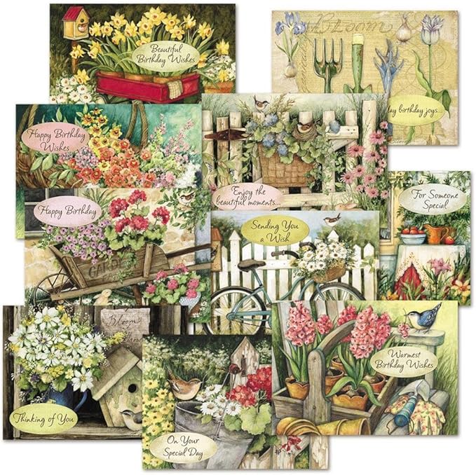 Current by Susan Winget Happy Birthday Greeting Card Set - Value Pack of 20 Cards With White Envelopes, 10 Designs, Large 5" x 7" Assortment