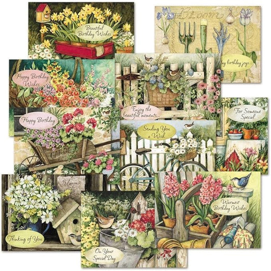 Current by Susan Winget Happy Birthday Greeting Card Set - Value Pack of 20 Cards With White Envelopes, 10 Designs, Large 5" x 7" Assortment