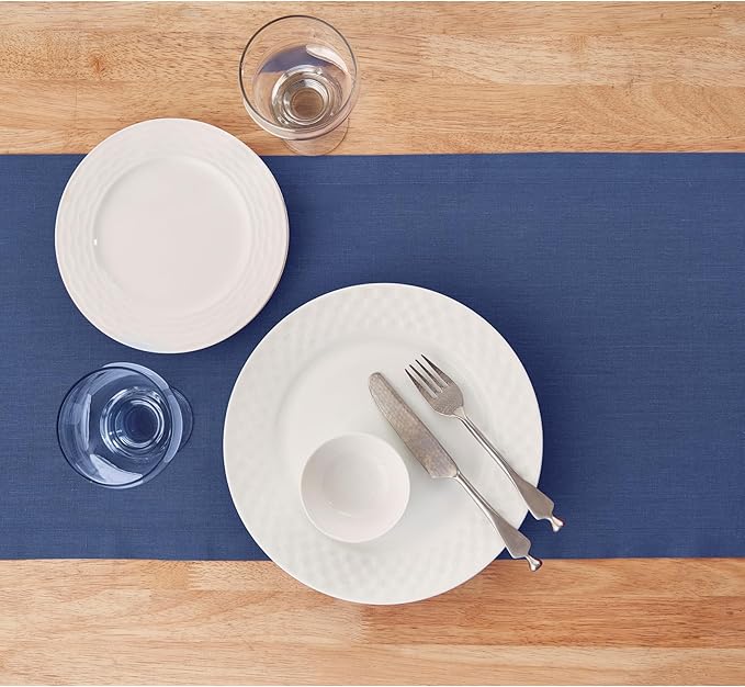 Solino Home Linen Table Runner 36 Inches - 100% Pure Linen Vintage Blue Table Runner 14 x 36 Inch Ideal for Dresser and Coffee Tables - Diana Medium Weight, Winter, Spring