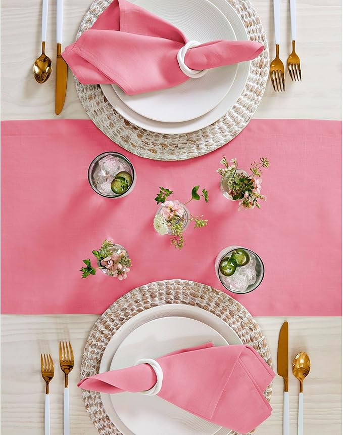 Solino Home Linen Table Runner 72 Inches Long - 100% Pure Linen Pink Carnation Table Runner 14 x 72 Inch for Valentines, Spring, Easter - Fete