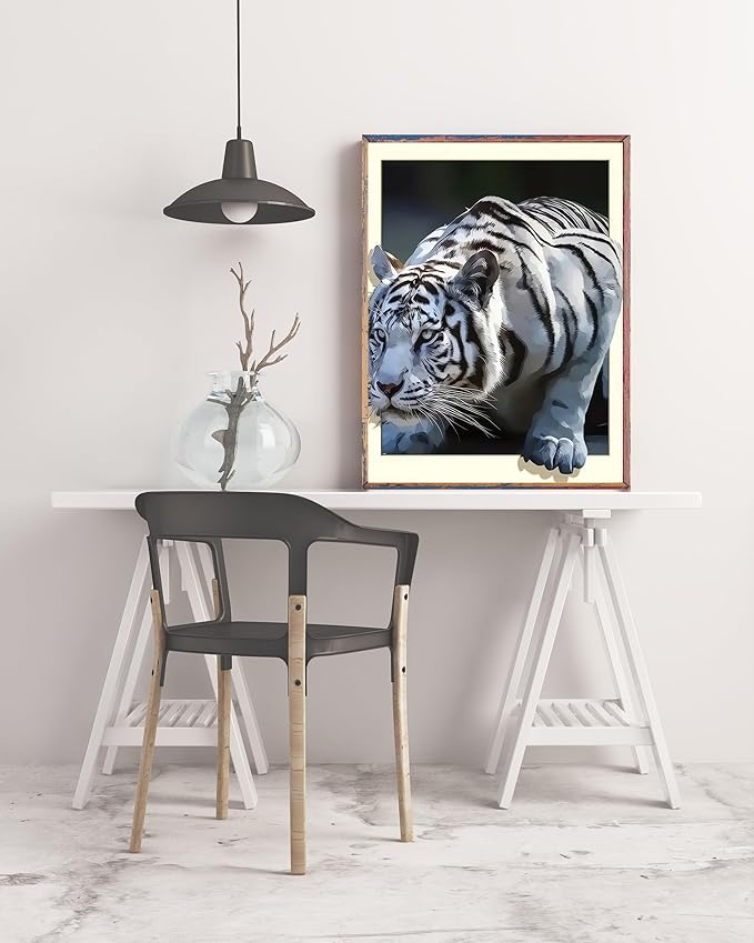 White Tiger 5D DIY Diamond Painting Kits for Adults, Diamond Art Kits for Beginners, Full Drill Dot Painting Gem Art Kits for Home Wall Decor11.8 x15.7 Inch