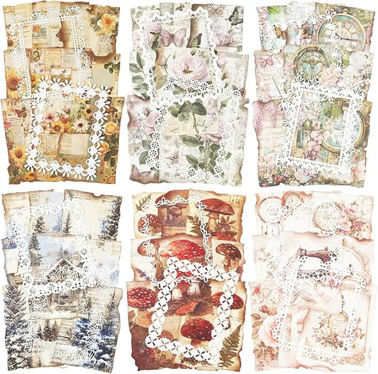 144 PCS Fantasy Scrapbook Paper Set, Vintage Journal Ephemera Pack for Scrapbooking, Journaling, DIY Crafts with Glue Tape