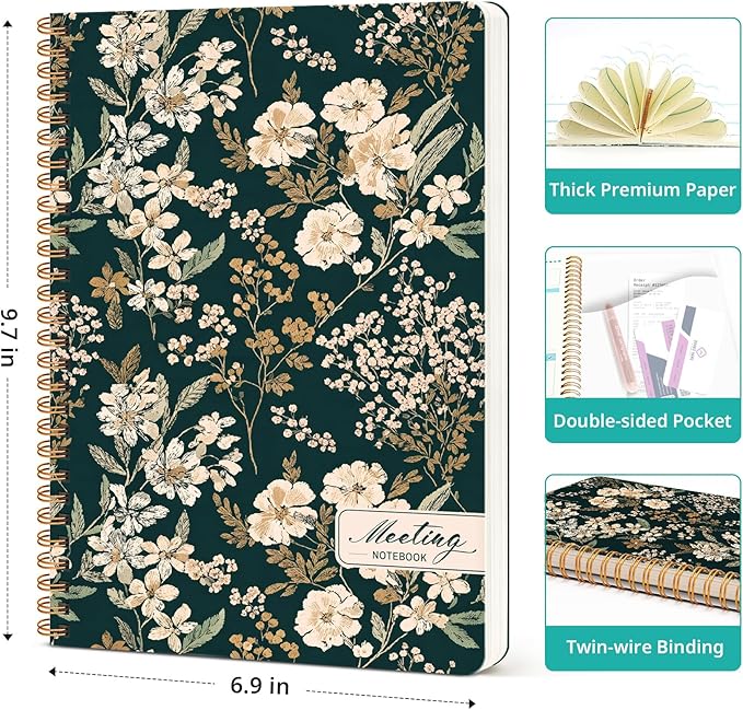 Meeting Notebook for Work Organization, Aesthetic Meeting Minutes Notebook for Work, Event Project Agenda Planner Organizer, Perfect for Office School Business, 6.9" X 9.7" - Evergreen Elegance