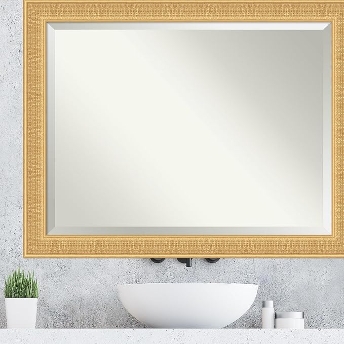 Amanti Art Gold Wall Mirror 36x46 Trellis Gold Rectangle Bathroom Mirror for Wall Decor Living Room, X-Large Traditional Wood Frame, Hangs Horizonally and Vertically, Bathroom Decor, Beveled Edge