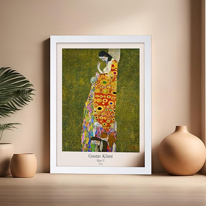 Poster Master Vintage Gustav Klimt Poster - Retro Hope II Print - Art Nouveau - Abstract Art - Symbolism Art - Aesthetic Art - Classic Painting - Colorful Living Room Decor - 16x20 White Framed