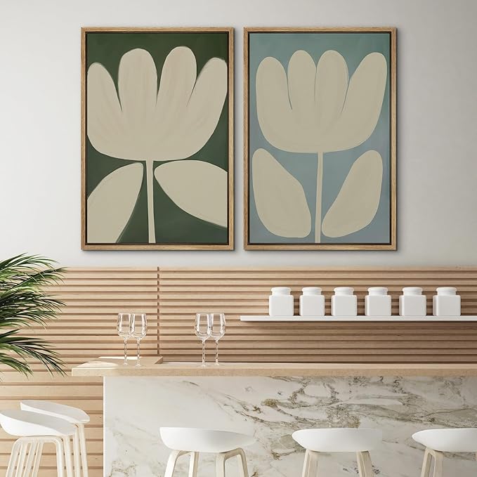 SIGNWIN Framed Canvas Print Wall Art Set Minimalist Floral Neutral Beige Flower Illustrations Modern Art Minimal Boho Colorful for Living Room, Bedroom, Office - 24"x36"x2 NATURAL